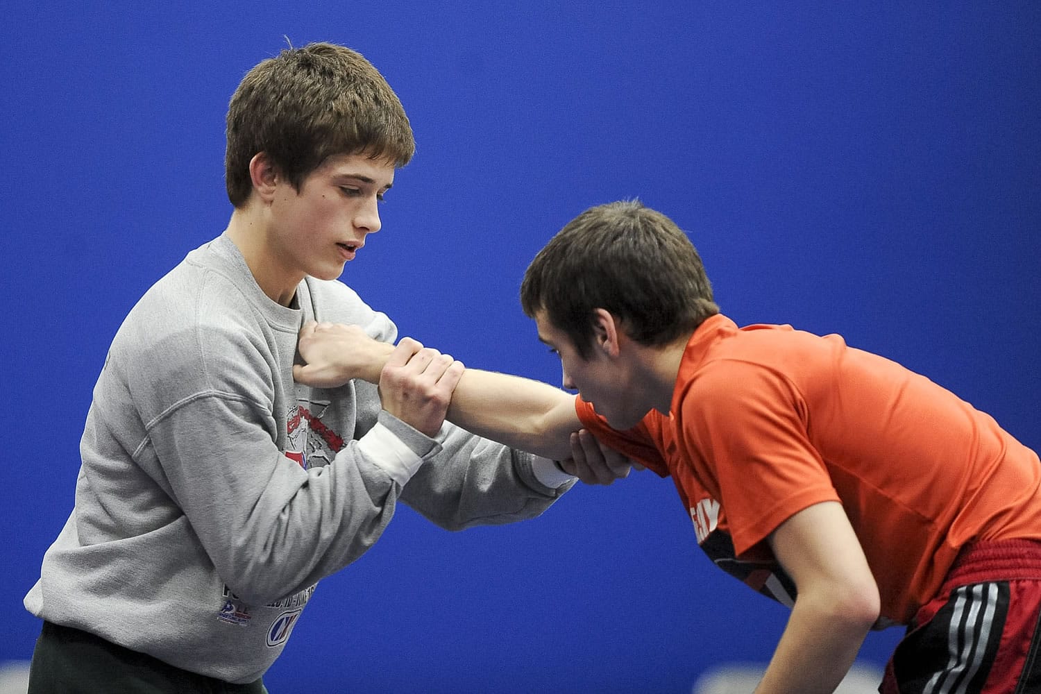 Trevor Newburn practices with teammate Wyatt Gaspar Thursday in practice.