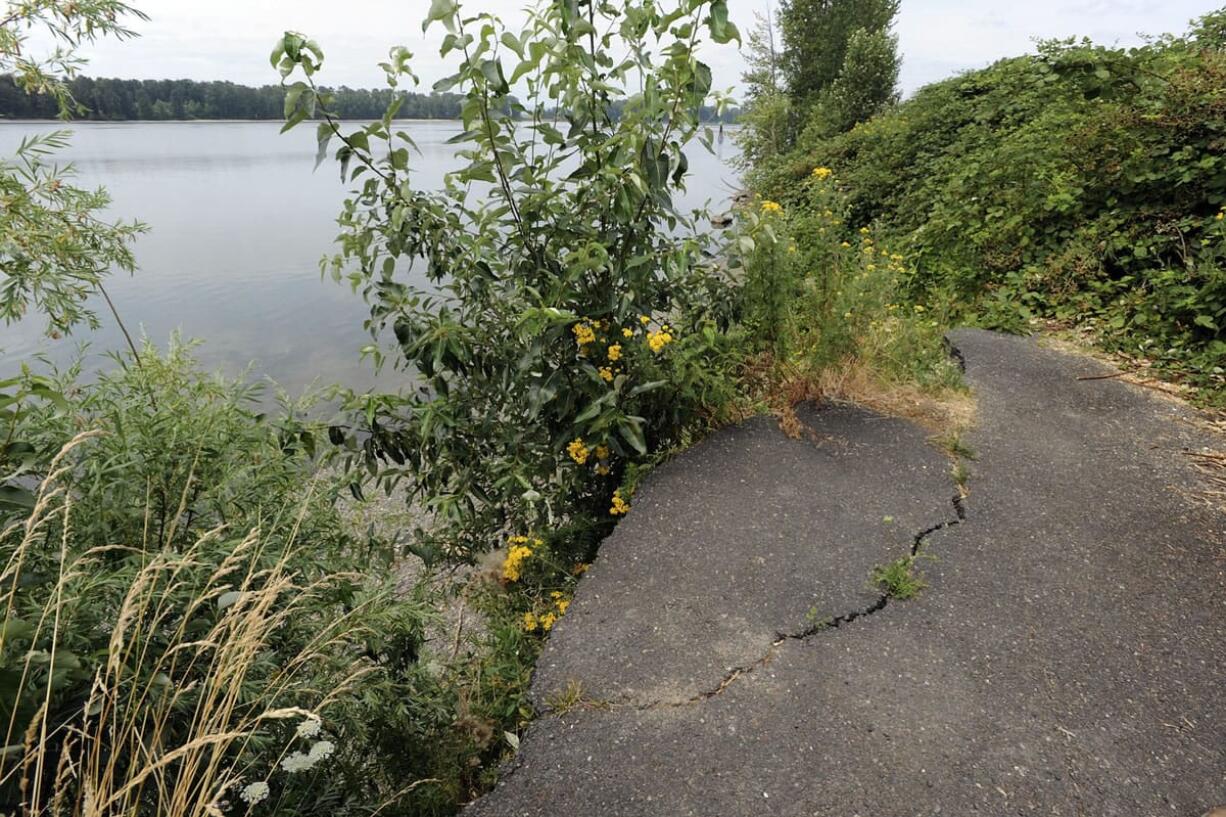 Erosion has undercut Lower River Road past Milepost 10 west of Frenchman's Bar in Vancouver.