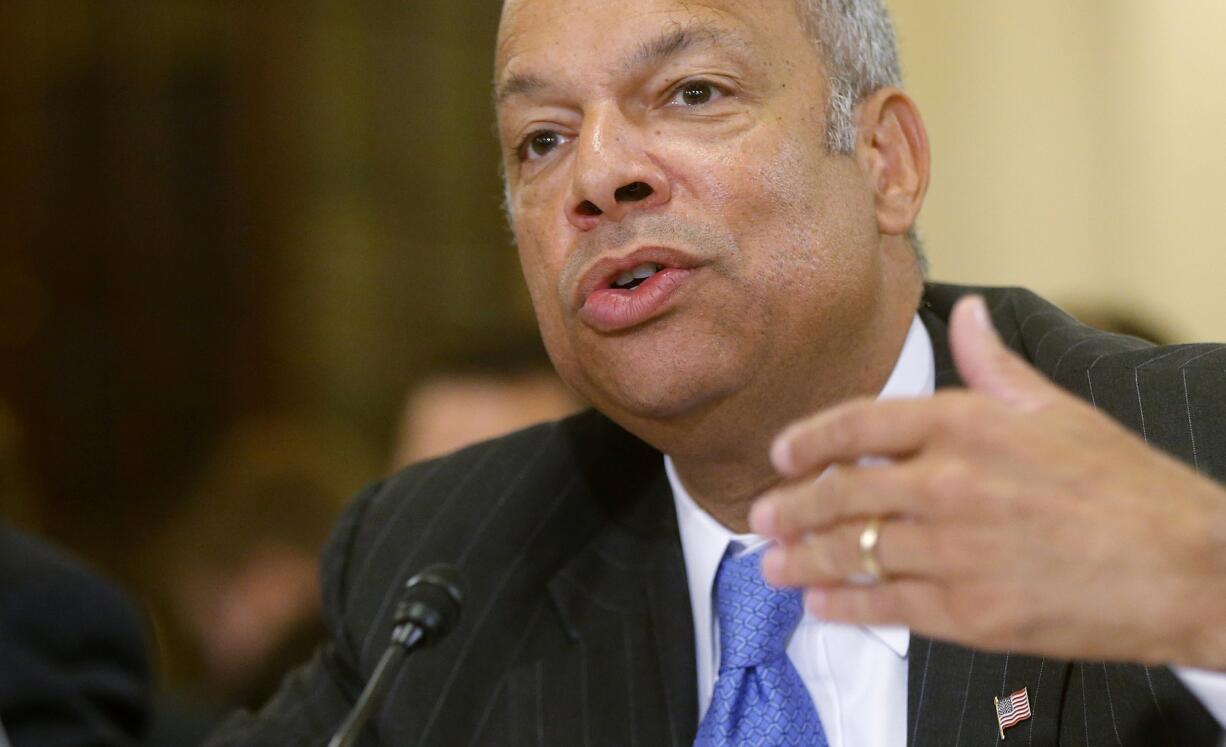 Homeland Security Secretary Jeh Johnson testifies on Capitol Hill in Washington.