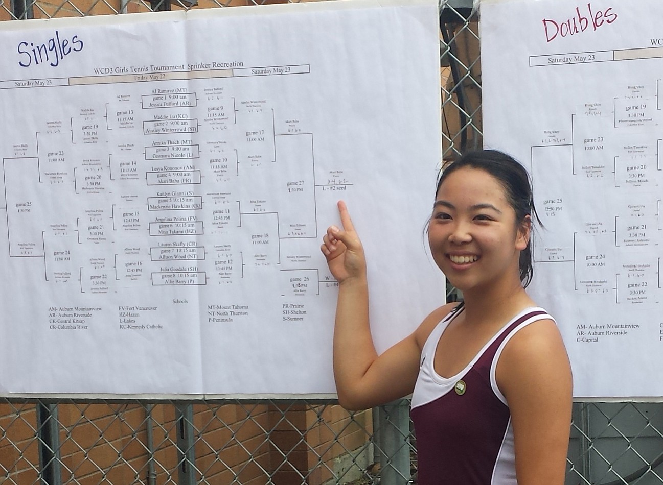 Prairie senior Akari Baba defended her 3A bi-district singles title at Sprinker Recreation Center in Tacoma on Saturday, May 23, 2015.