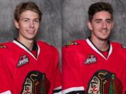 Portland Winterhawks Oliver Bjorkstrand (left) and Nic Petan.