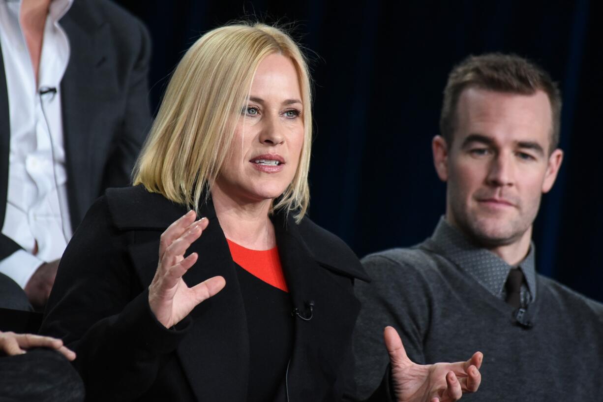 Patricia Arquette and James Van Der Beek participate in the &quot;CSI: Cyber&quot; panel at the CBS/Showtime 2015 winter television promotion on Monday in Pasadena, Calif.