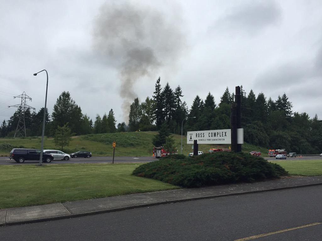 Smoke billows from a brush fire between Interstate 5 and Hazel Dell Avenue today.