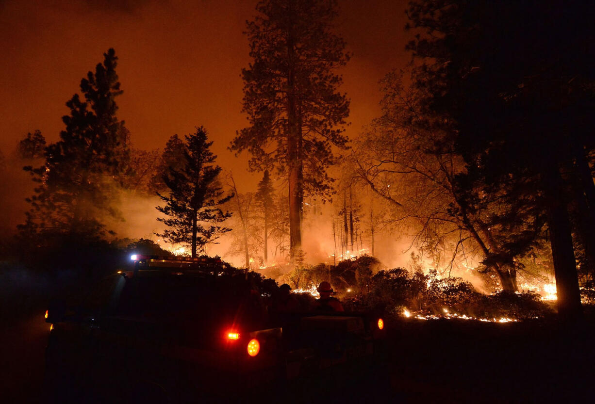 A wildfire burns south of Barton Flats in the San Bernardino, Calif., Mountains on Thursday.