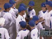 Cascade Little League players and coaches gather at the end of Monday's victory over Montana at San Bernardino, Calif., in this screen grab image from ESPN3.com.