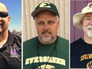 Heritage football coach Matt Gracey, Evergreen coach Terry Hyde, Prairie coach Kevin Baker.