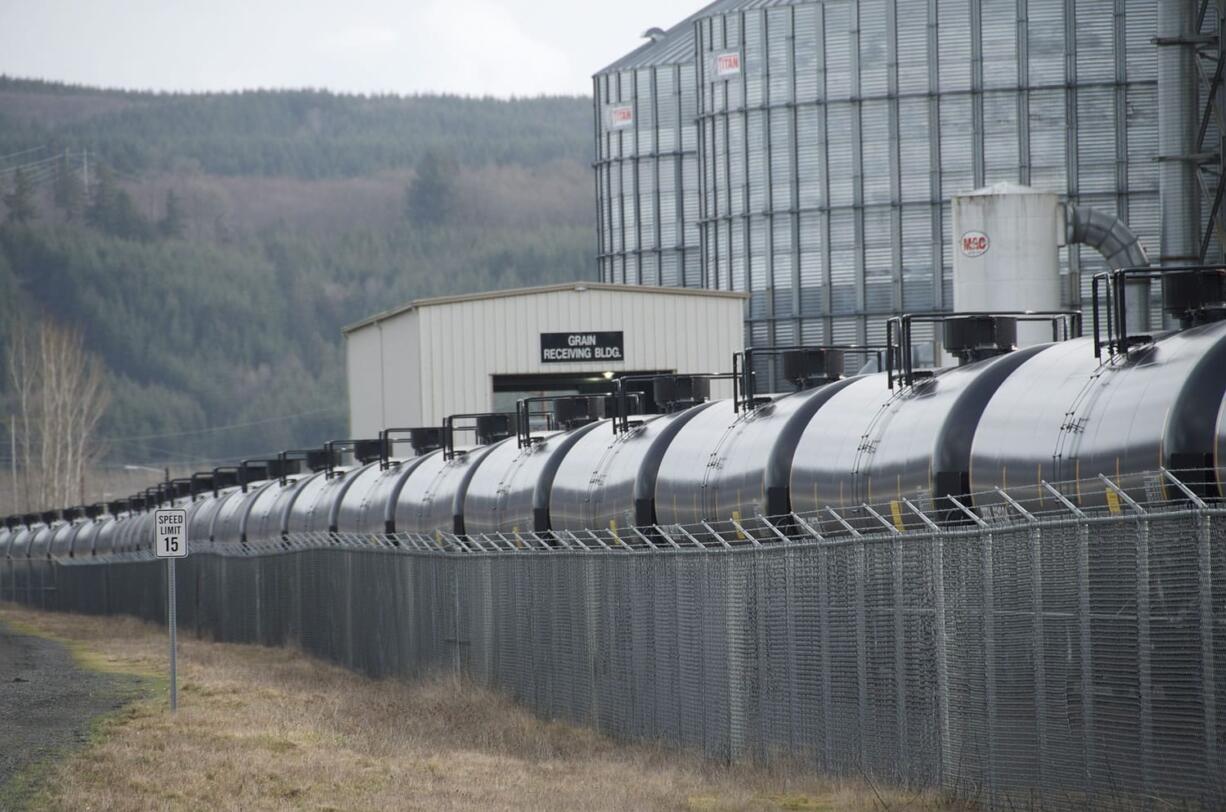 Oil trains are unloaded at the Columbia Pacific Bio-Refinery in Port Westward, an industrial park near Clatskanie, Ore.