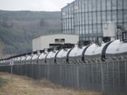 Oil trains are unloaded at the Columbia Pacific Bio-Refinery in Port Westward, an industrial park near Clatskanie, Ore.