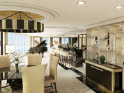 This photo of a rendering provided by Regent Seven Seas Cruises depicts the living room from a one-of-a-kind luxury suite on the cruise line?s forthcoming ship, the Seven Seas Explorer, which is expected to debut in the summer of 2016. The suite, which includes a grand piano, is being billed as one of the largest and most expensive suites ever offered at sea: 3,875 square feet and  $5,000 per person, per night, with a two-person minimum occupancy.