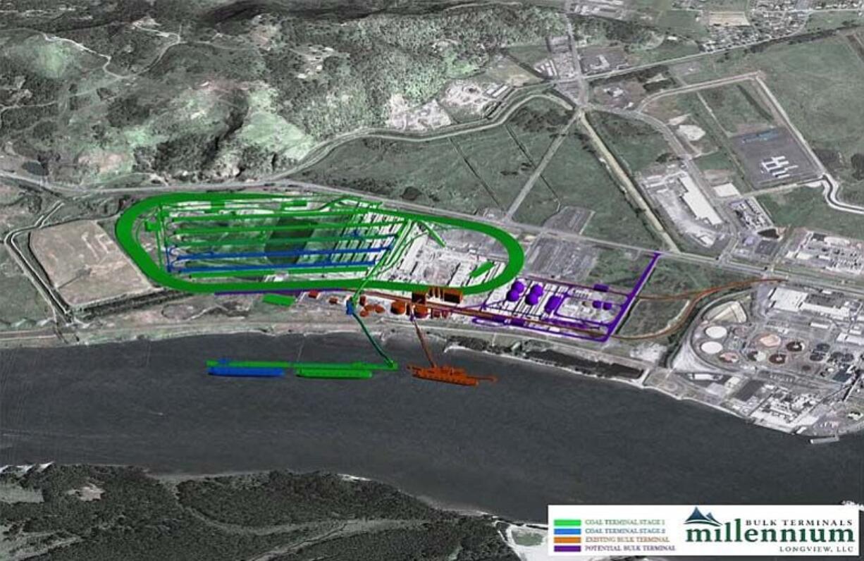 Millennium Bulk Terminals has proposed to export 44 million tons of coal per year through this site in Longview.