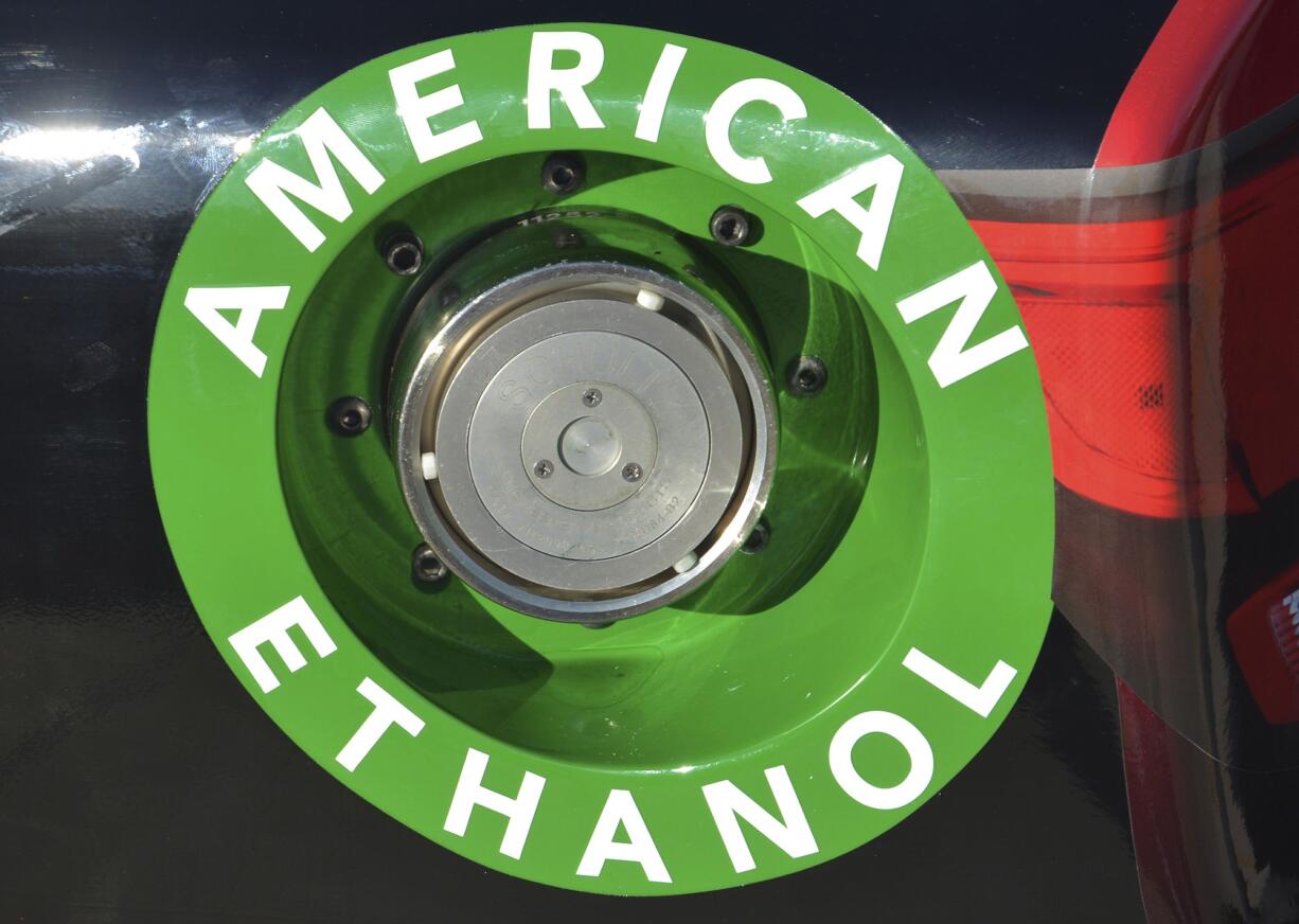 An American Ethanol label is shown Nov. 1, 2014, on a NASCAR race car gas tank at Texas Motor Speedway in Fort Worth, Texas. The Obama administration is proposing to reduce the amount of ethanol blended in the nation's gasoline, a blow to renewable fuel companies that have pushed to keep high volumes of their product flowing into drivers' gas tanks. The move is unlikely to mean much for consumers or prices at the pump.