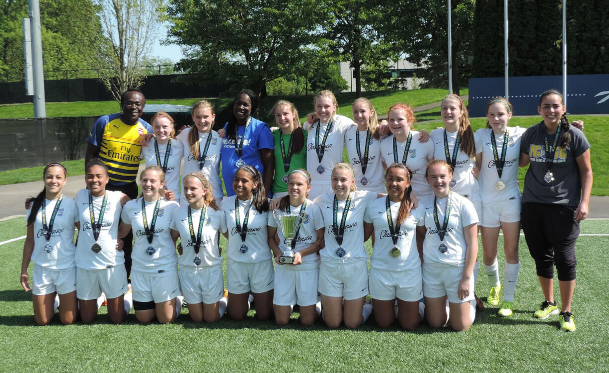 FC Salmon Creek girls under-14 state champions.