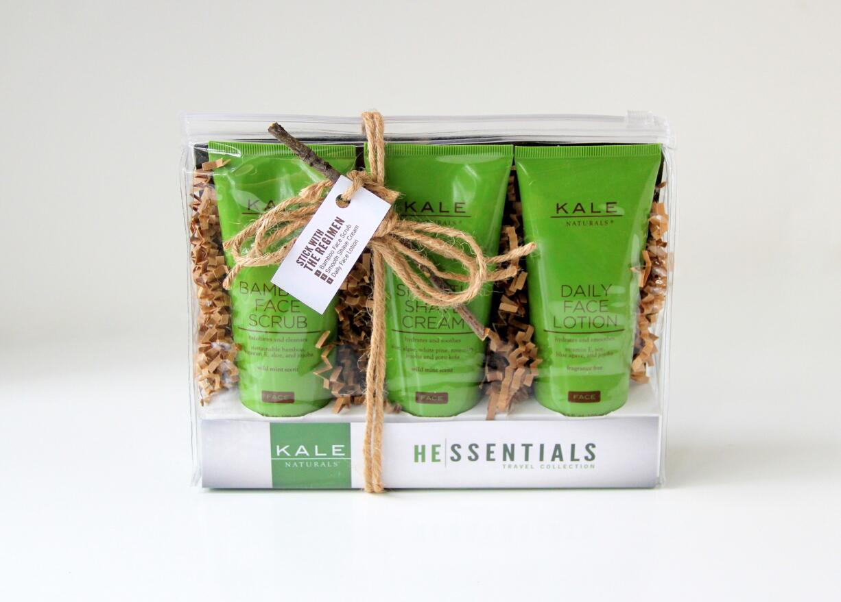 Kale Naturals
Kale Naturals offers a three-pack of skin care products for men. Co-founded by Dana Kale, Kale Naturals does not offer products with kale, but she and her partner hope to jump on that bandwagon soon.