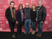 Author-producer Lawrence Wright, from left, former Scientology church member Spanky Taylor; director Alex Gibney; Senior VP of Programming for HBO Documentaries Sara Bernstein and former Scientology church member Mike Rinder attend the premiere of &quot;Going Clear: Scientology and the Prison of Belief&quot; at the 2015 Sundance Film Festival in Park City, Utah.