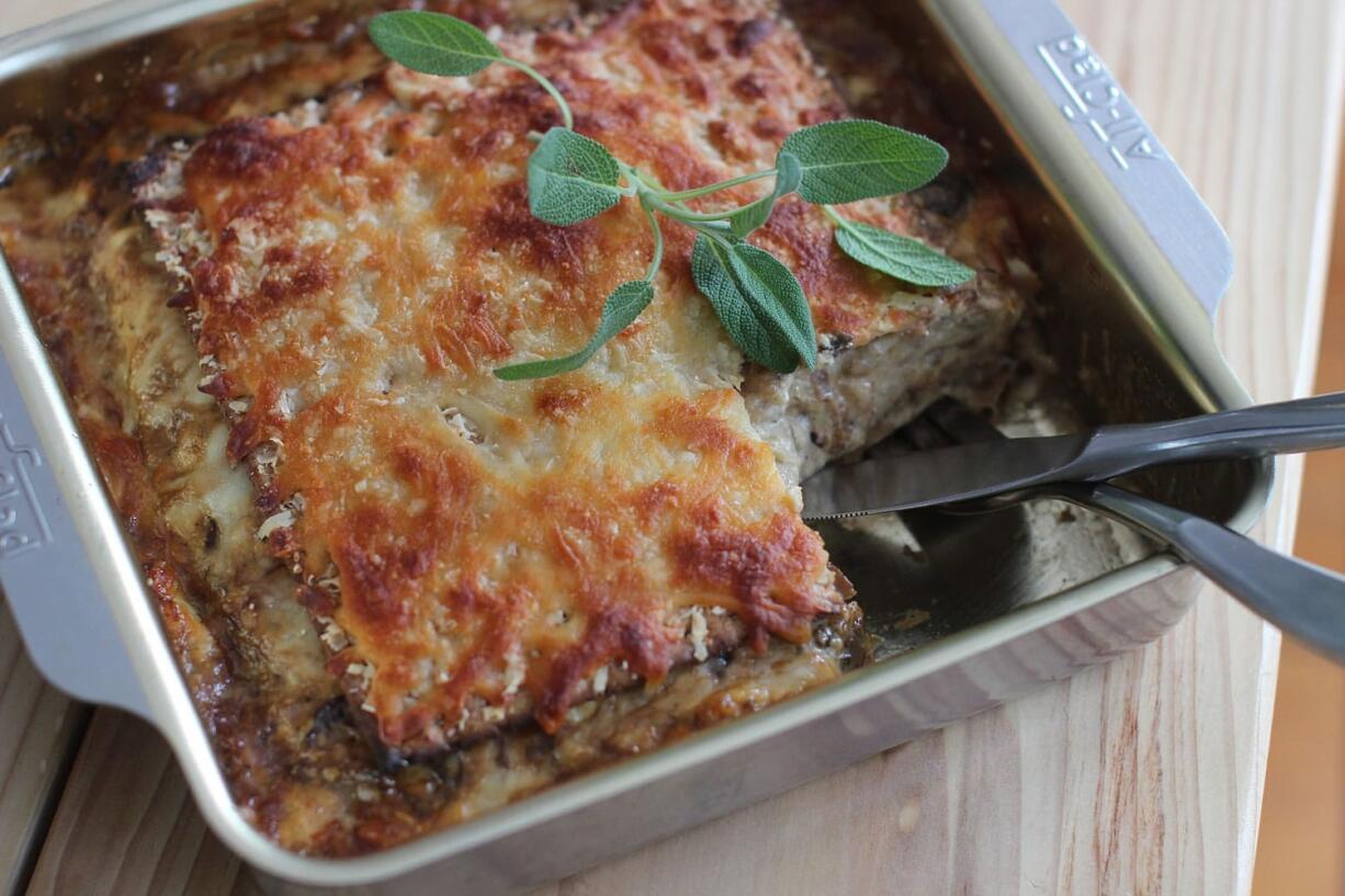 Creamy Mushroom and Caramelized Onion Matzo Lasagna.