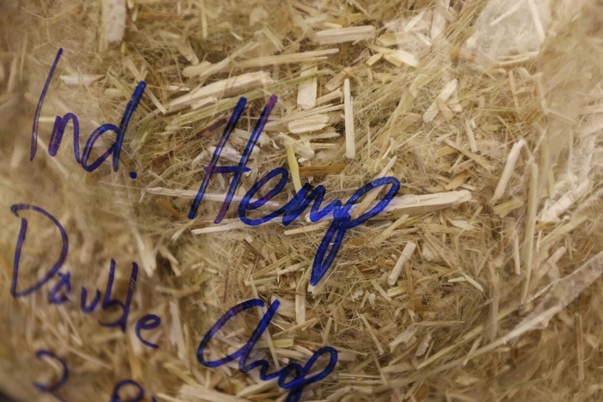 A bag of shredded hemp on the way to being turned into pulp and used for paper and other products sits on a table May 19 at Pure Vision Technology, a biomass factory in Ft. Lupton, Colo.