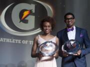 Photo courtesy of Gatorade
Karl Towns Jr., right, and Brianna Turner were named the Gatorade National High School Athletes of the Year. Towns, from Metuchen, N.J., is headed to Kentucky to play basketball. Turner, from Manvel, Texas, is headed to Notre Dame to play basketball this fall.