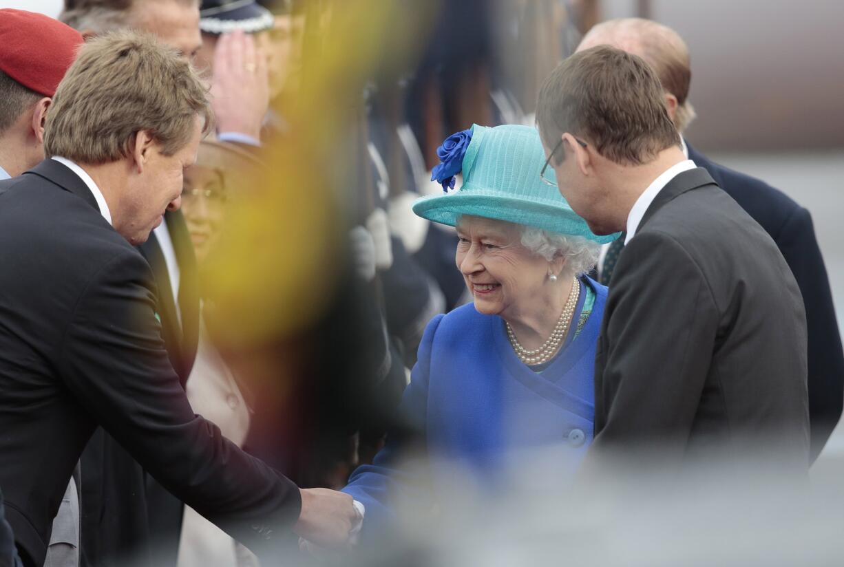 Britain's Queen Elizabeth II is welcomed in Germany's capital Berlin on Tuesday.