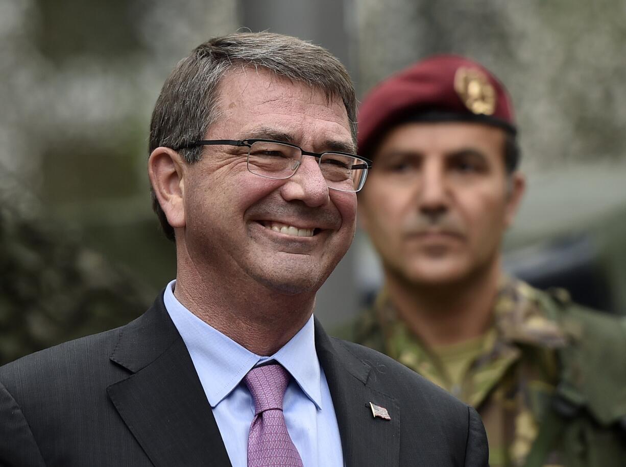 U.S. Secretary of Defense Ash Carter smiles during his visit to the I. German-Dutch Brigade in Muenster, Germany, on Monday.