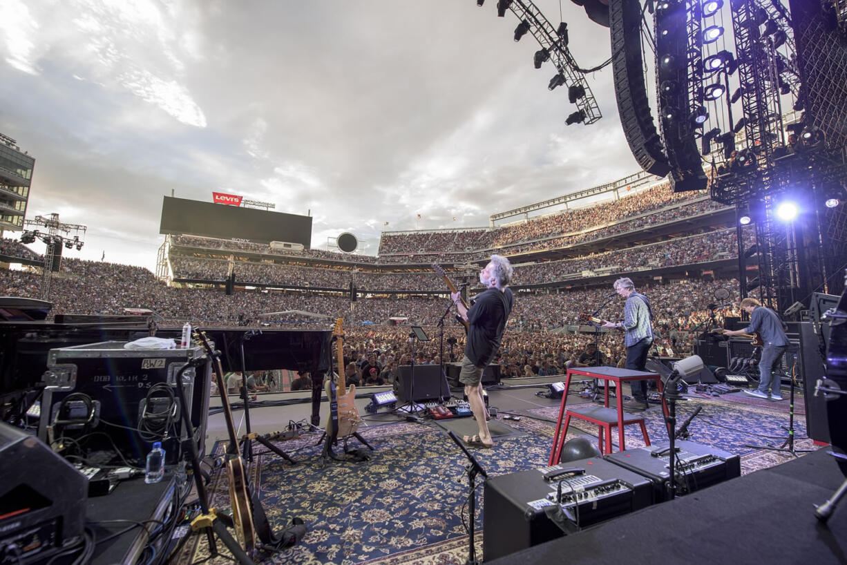 Bob Weir, from left, Phil Lesh and Trey Anastasio perform at Grateful Dead Fare Thee Well Show on Saturday at Levi's Stadium in Santa Clara, Calif.