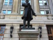 A statue of Alexander Hamilton outside Hamilton Hall on the campus of Columbia University in New York City.