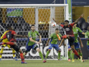 The Portland Timbers play the Seattle Sounders in a Major League Soccer match in 2014 at CenturyLink Stadium in Seattle.