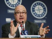 Seattle Mariners general manager Jack Zduriencik talks to reporters Jan. 22 at a press conference in Seattle. The Mariners have fired Zduriencik after seven disappointing seasons during which the club failed to end its playoff drought. Team President Kevin Mather announced the decision to fire Zduriencik on Friday. Assistant general manager Jeff Kingston will take over on an interim basis. (AP Photo/Ted S.