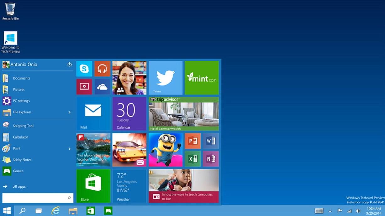 Microsoft
The start menu of Windows 10, Microsoft's next version of its flagship operating system.