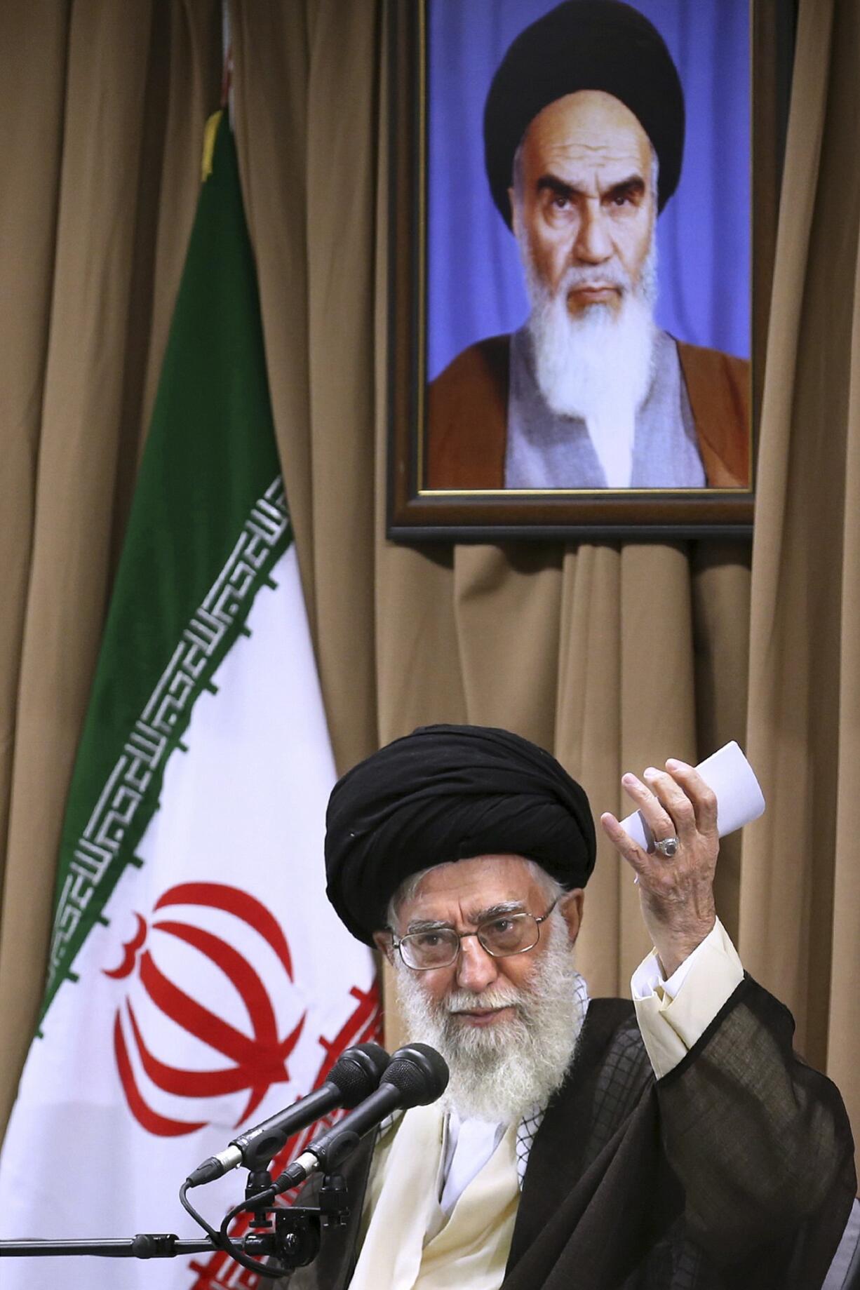 Office of the Iranian Supreme Leader via AP
Iran's Supreme Leader Ayatollah Ali Khamenei addresses top officials Tuesday at his residence in Tehran.