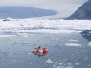 University of Washington files
A hydrophone is deployed in 2009 in Icy Bay, Alaska. Glaciologist Erin Pettit began a research project to find out how calving glacier ice sounded to a humpback whale.