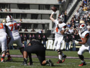 Oregon State quarterback Sean Mannion throws during the first half of an NCAA college football game against Colorado in Boulder, Colo., Saturday, Oct. 4, 2014.