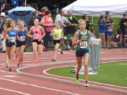 Evergreen Storm Track Club's Rachel Blair competes in the 3,000 meters for girls ages 13-14 at the United States Track and Field Junior Olympics on Saturday, Aug. 1, 2015, at Jacksonville, Fla. Blair won with a time of 10 minutes, 5.83 seconds.