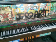 This piano, part of the Keys to the City fundraiser benefiting blind students, was vandalized late Saturday while it was on display along the Vancouver waterfront.