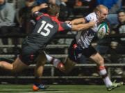 Tim Stanfill, right, a 2007 Evergreen High School graduate, is among the 35 players selected to the USA Eagles roster for its fall tour.