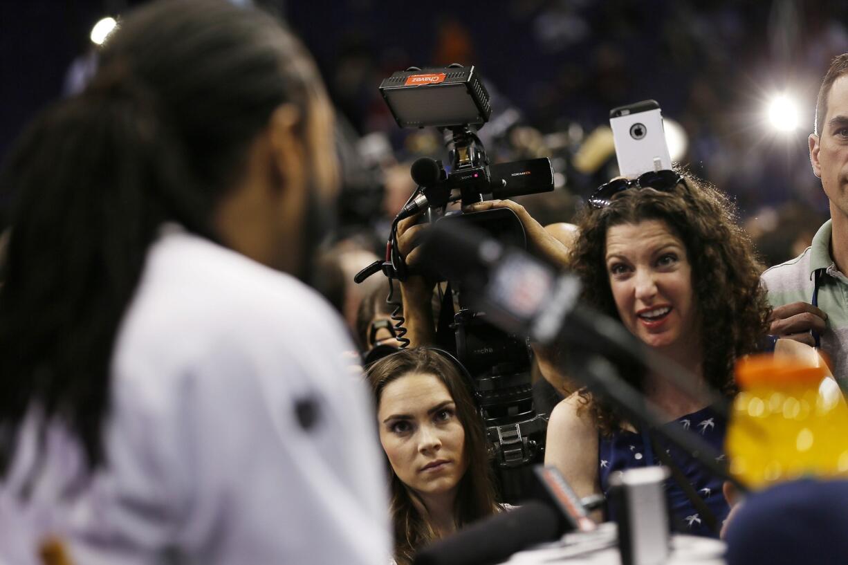 Seattle Seahawks' Richard Sherman during Tuesday's media day for NFL Super Bowl XLIX.