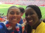 MacKenzie Ellertson, left, with Tina Ellertson at the Women's World Cup in Canada.