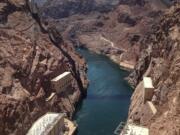 The view from the Hoover Dam on the Arizona-Nevada border looking toward the O'Callaghan-Tillman Memorial Bridge.