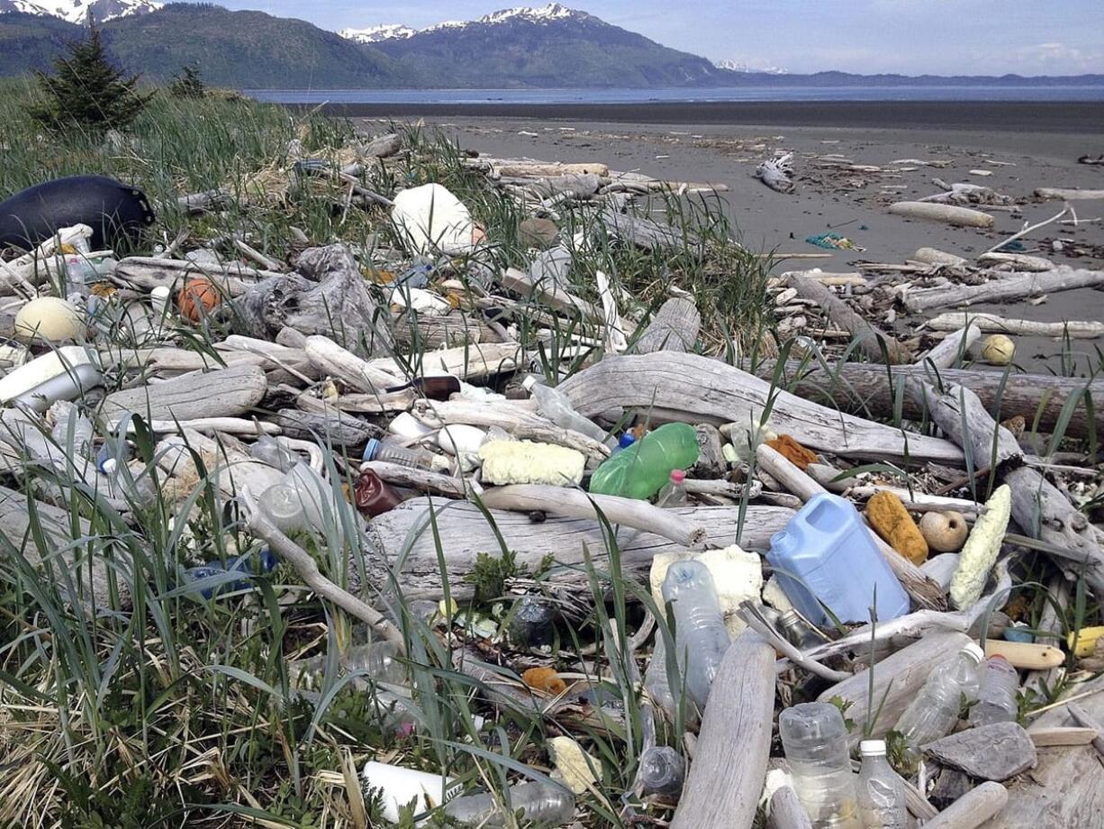 Alaska Department of Environmental Conservation
Debris litters the shore on Montague Island, Alaska. A massive cleanup effort is getting underway in Alaska, with tons of marine debris, some likely sent to sea by the 2011 tsunami in Japan, set to be airlifted from rocky beaches and taken by barge for recycling and disposal in the Pacific Northwest.