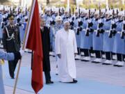 Pope Francis is welcomed by Turkish President Recep Tayyip Erdogan on Friday at the presidential palace in Ankara.