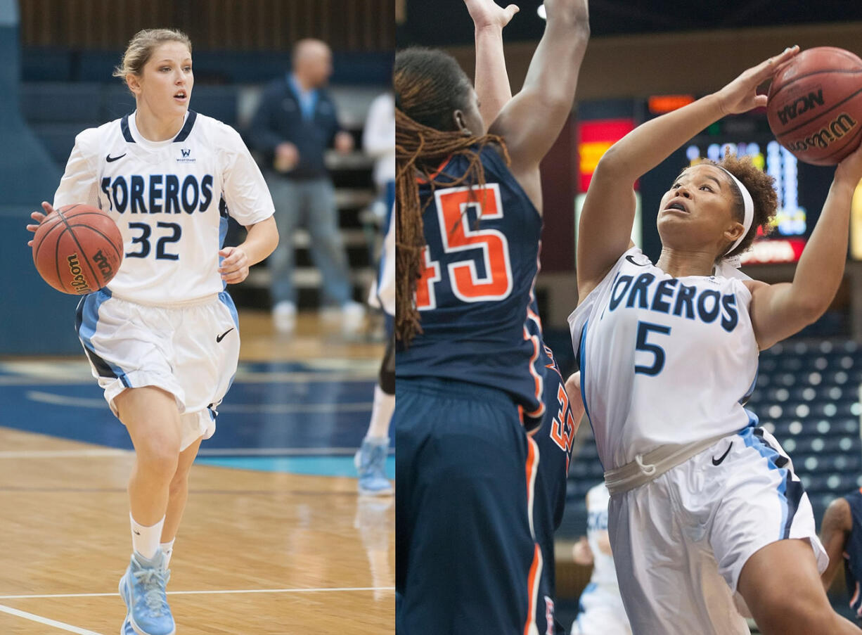 Prairie High School graduate Cori Woodward, left, and Skyview High School graduate Aubrey Ward-El are now University of San Diego teammates.