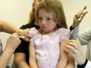 Holly Ann Haley, 4, gets two vaccinations at the doctor's office in Berlin, Vt.  The latest analysis of childhood vaccines released Tuesday confirms they're generally safe. The analysis mirrors and updates a 2011 report on vaccine safety by the U.S. Institute of Medicine.