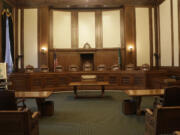 The chambers of the Washington state Supreme Court sit empty in Olympia.