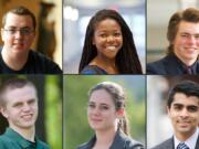 Clockwise from top left: Mason Bruce (Seton Catholic College Preparatory High School), Jessica Ekeya (Columbia River High School), Blake Johnston (La Center High School), Daniel Rodricks (Union High School), Sophie Shoemaker (Camas High School), Ryan Sturdivan (Woodland High School)