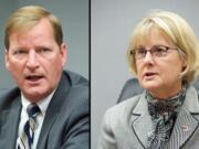 Clark County commissioner candidates Craig Pridemore, left, and Jeanne Stewart.