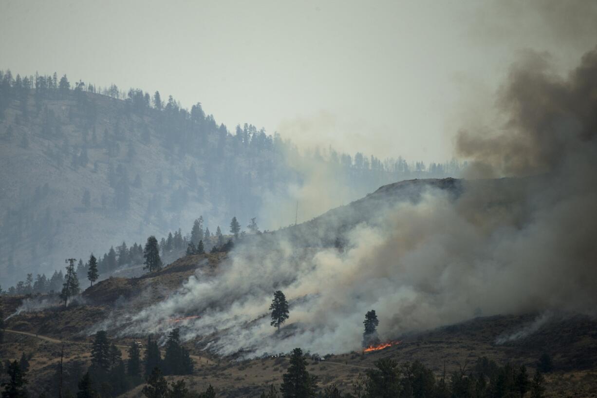 The Carlton Complex fire burns on the side of a mountain on July 20 in Carlton.