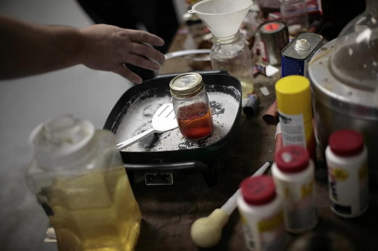 The ingredients used to make meth are shown in this Virginia law enforcement training exercise.