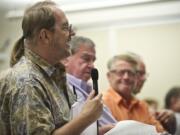 John Karpinski speaks against the proposed Vancouver Energy oil terminal during a Port of Vancouver Commissioners meeting on Aug. 26, 2014.