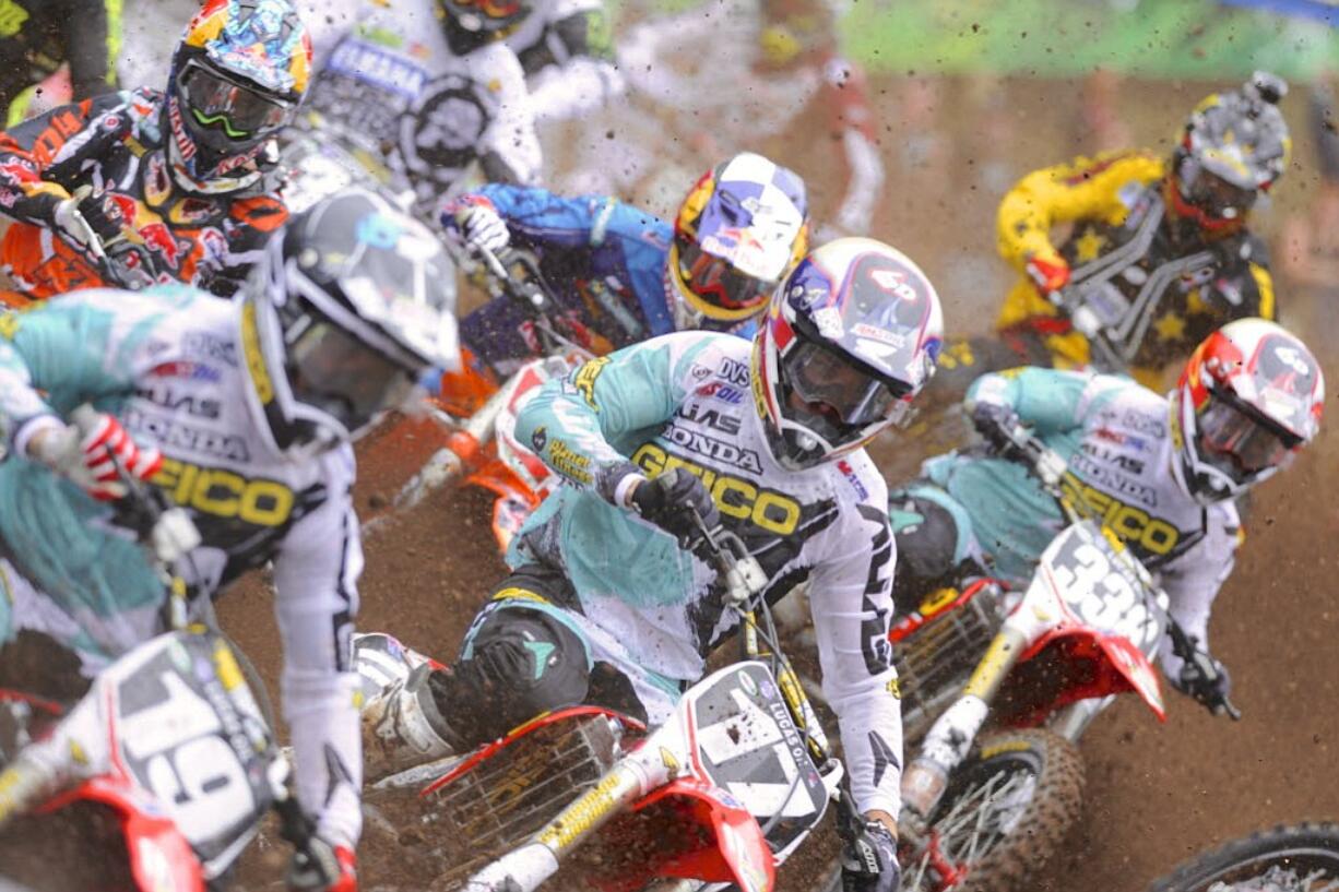 Eli Tomac (17) center, races in the 250 class at the 2013 Lucas Oil Pro Motocross Championships in Washougal He will be competing in the 450 class on Saturday in his return to Washougal.