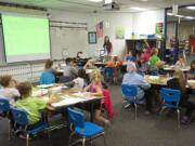 Cristy Shafer teaches second and third graders at Harthwood Elementary School on Oct.