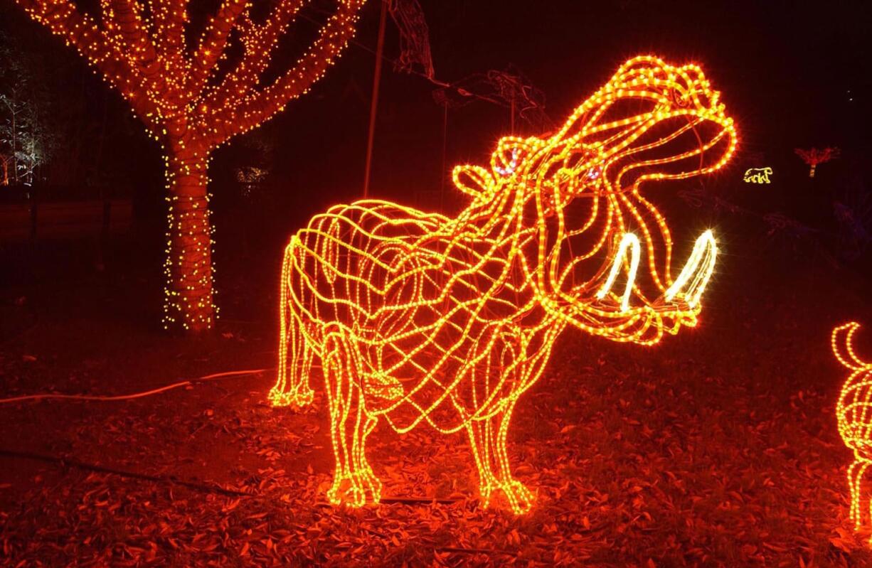 Hippo in lights is part of ZooLights at the Oregon Zoo.